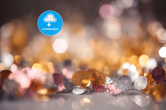 Elegant Silver Gold Pink Christmas Light Bokeh Background, A Group Of Shiny Round Objects