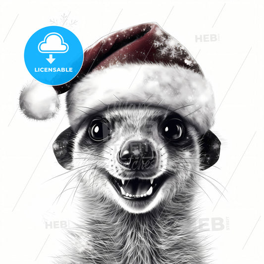 A Meerkat With A Christmas Hat, A Meerkat Wearing A Santa Hat