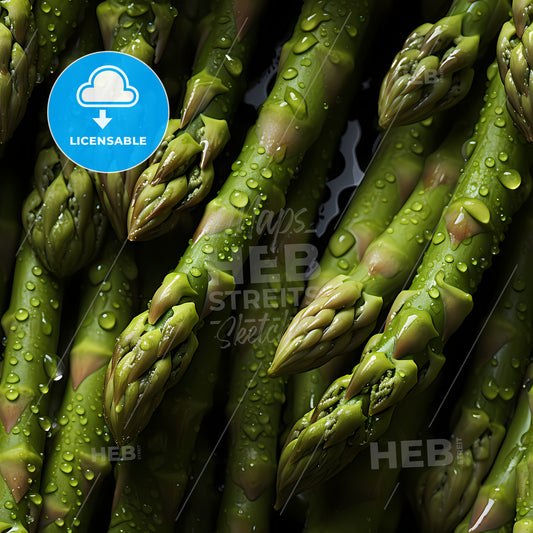 Fresh Asparagus Seamless Background, A Bunch Of Asparagus With Water Drops