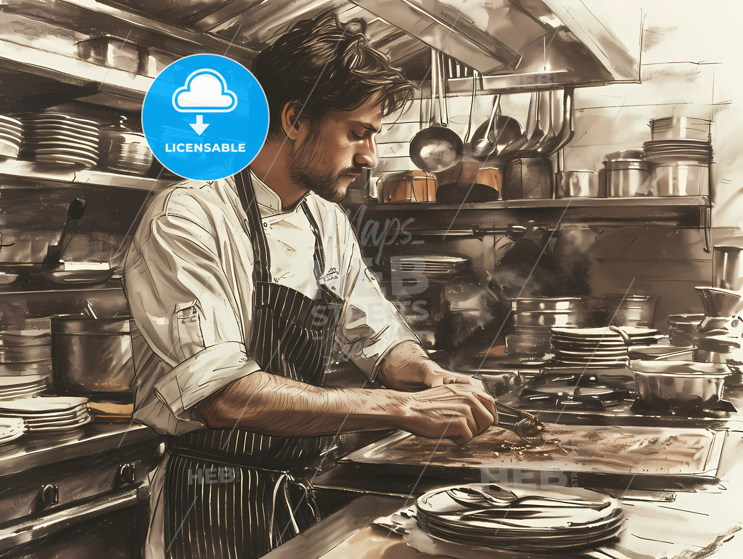 A Busy Chef, A Man In A Kitchen