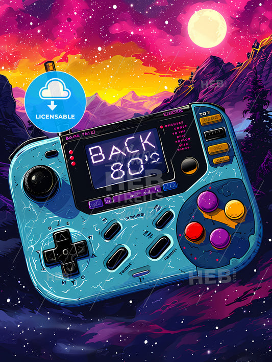 Back To The 80's - A Colorful Background, A Video Game Controller In The Sky