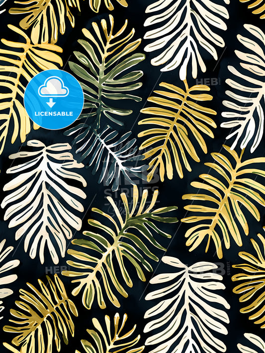 Monochrome Monstera Tropical Leaves, A Pattern Of Leaves On A Black Background