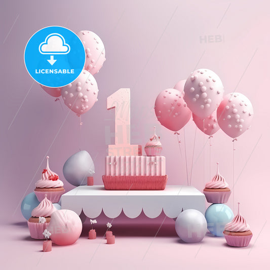 Background Cupcake, A Cake And Balloons On A Table