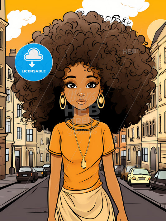 Cute Afro Girl, Cartoon Of A Woman With Big Curly Hair