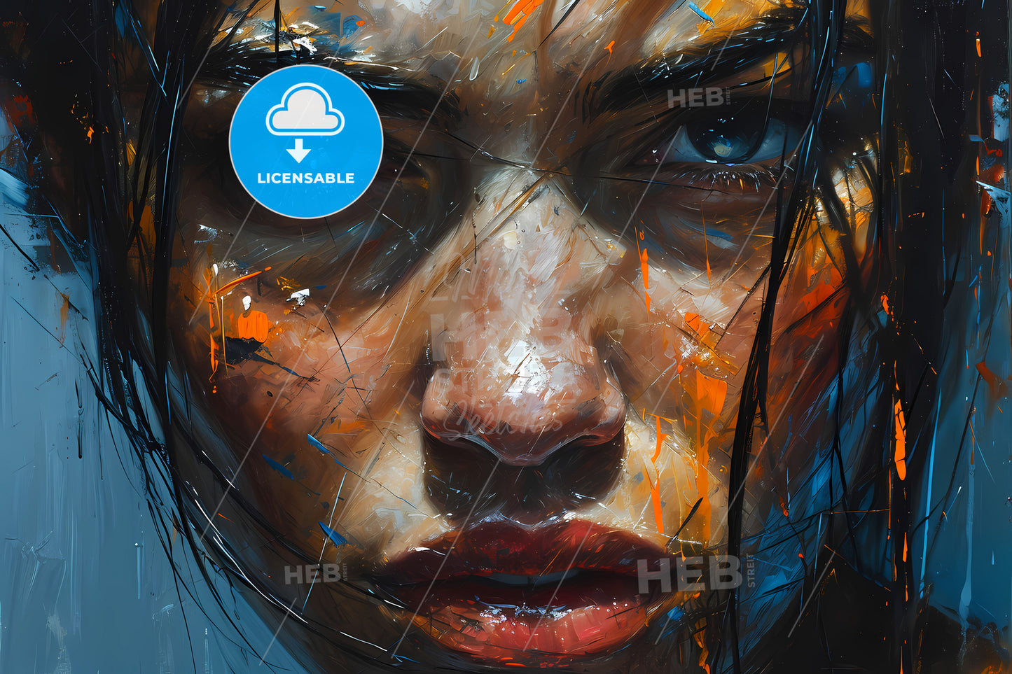 Oil Painting Of Portrait Of The Girl, A Close Up Of A Woman's Face