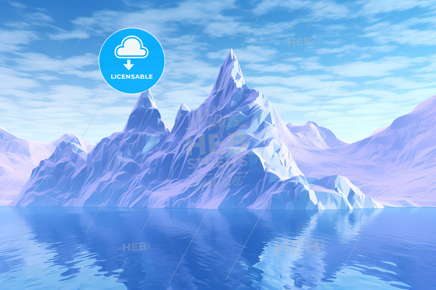 An Image Of A Mountain On An Ocean, A Snowy Mountain With A Body Of Water
