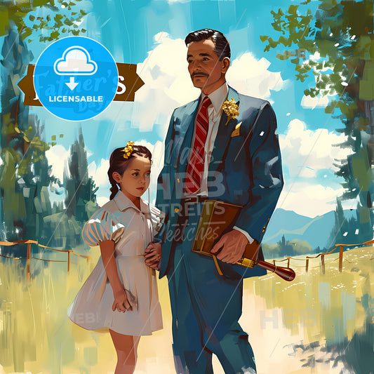 Happy Father's Day, A Man And Girl Standing In A Field