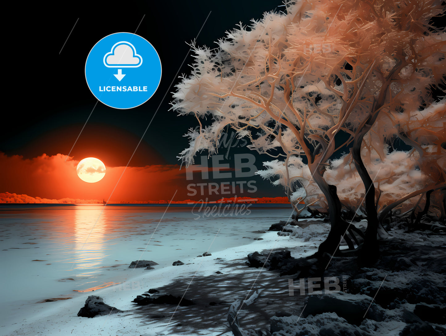 A Black Sun In A White Night, A Sunset Over A Body Of Water