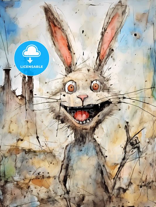 Funny Easter Rabbit, A Cartoon Rabbit With Long Ears