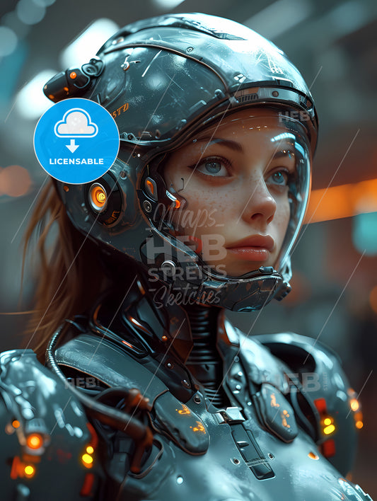 A Cyber-Punk, A Woman Wearing A Helmet