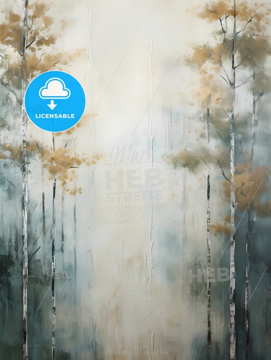 Painted Forest Of Trees In White, A Painting Of Trees In A Foggy Forest