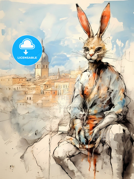 Funny Easter Rabbit, A Rabbit Sitting On A Rock