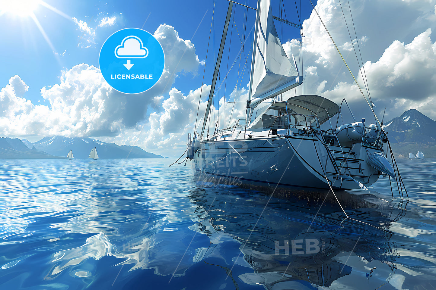 An White Sailboat In The Wind, A Sailboat In The Water