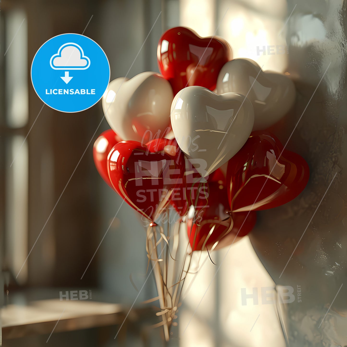 Retro White And Red Heart Balloons, A Bunch Of Red And White Balloons