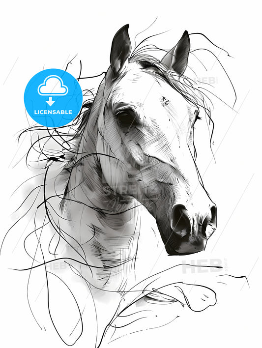 A Line Art Drawing Of A Horses Face, A Drawing Of A Horse