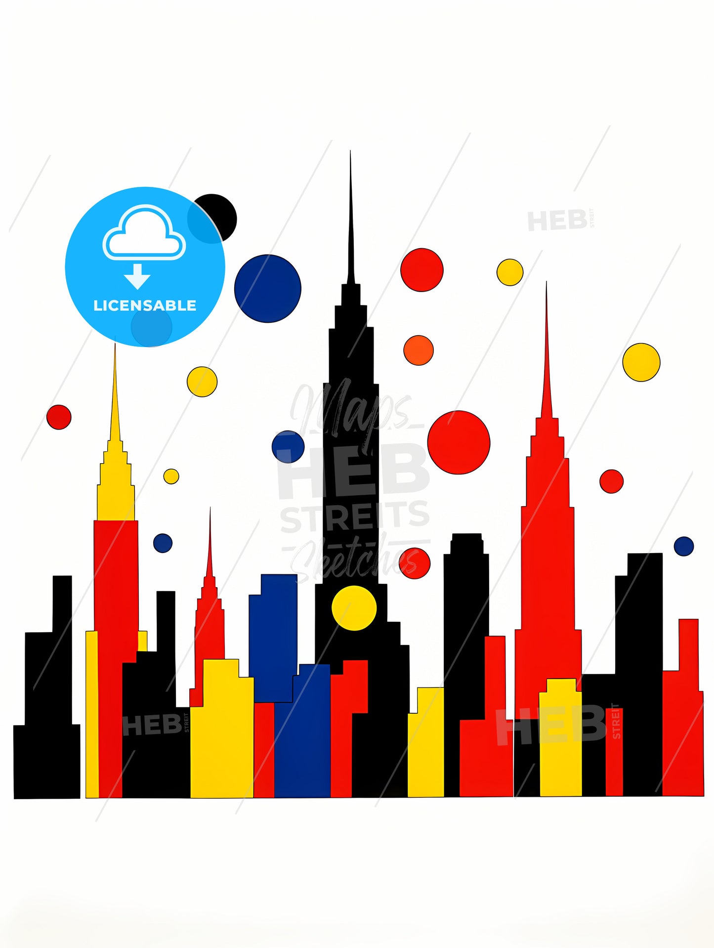 Minimalist New York City Skyline, A Colorful Cityscape With Dots