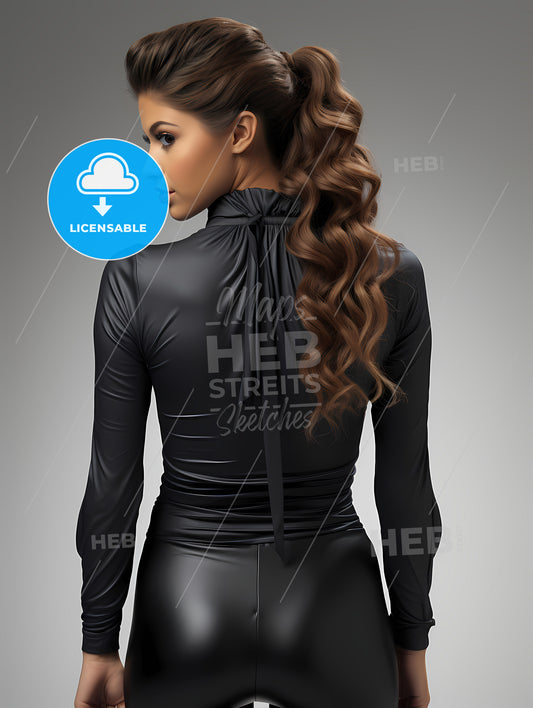 Full Body Back View, A Woman In A Black Outfit