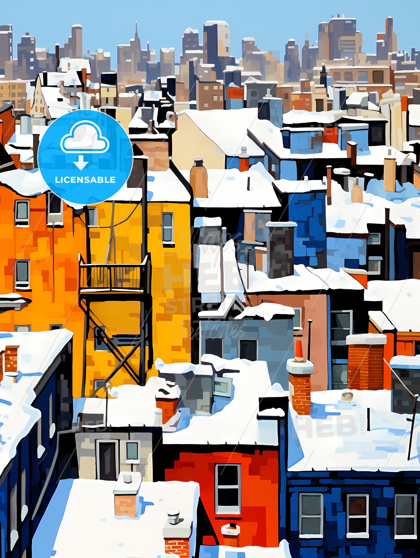 Snowy Urban Roofs Of New York City, A Group Of Buildings Covered In Snow