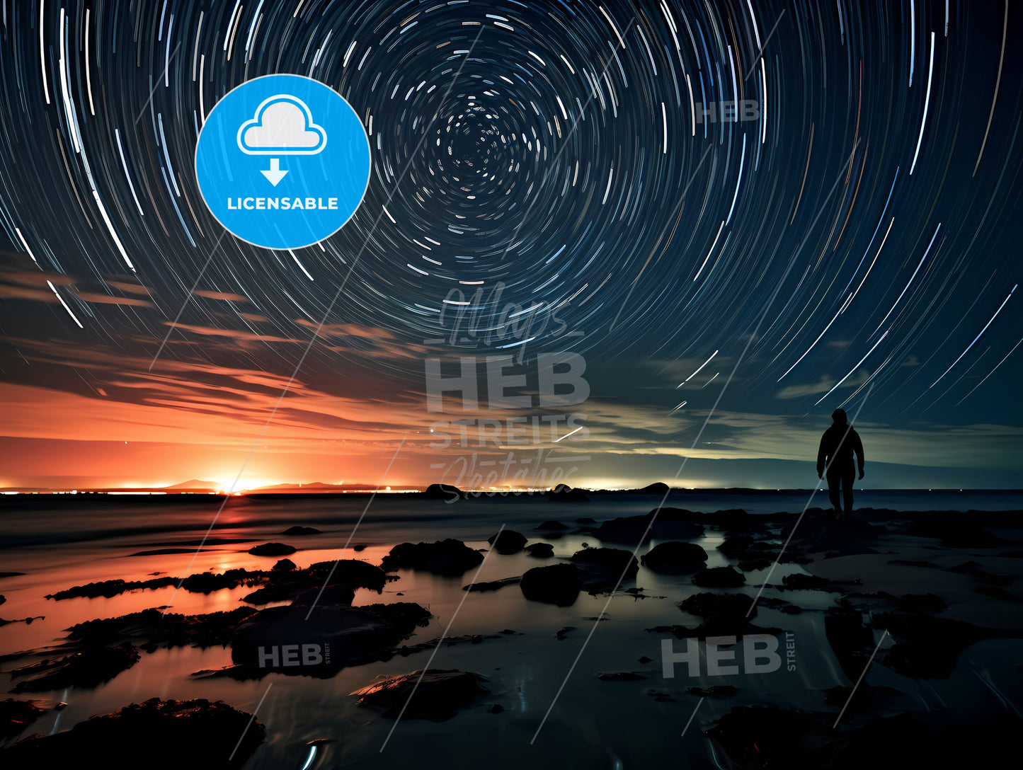 On The Beach In The South, A Person Standing On A Beach With Stars In The Sky