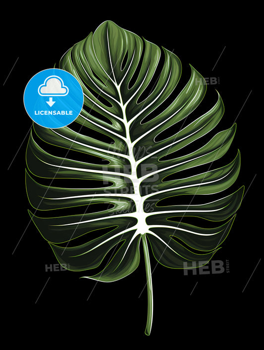 Monochrome Monstera Tropical Leaves, A Green Leaf On A Black Background