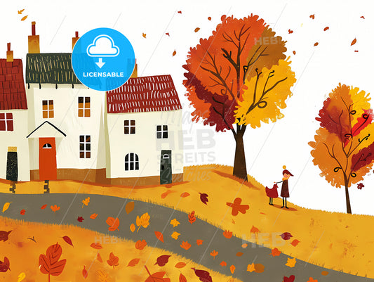 Sunny Background Soft And Gentle, A Cartoon Of A House With Trees And Leaves