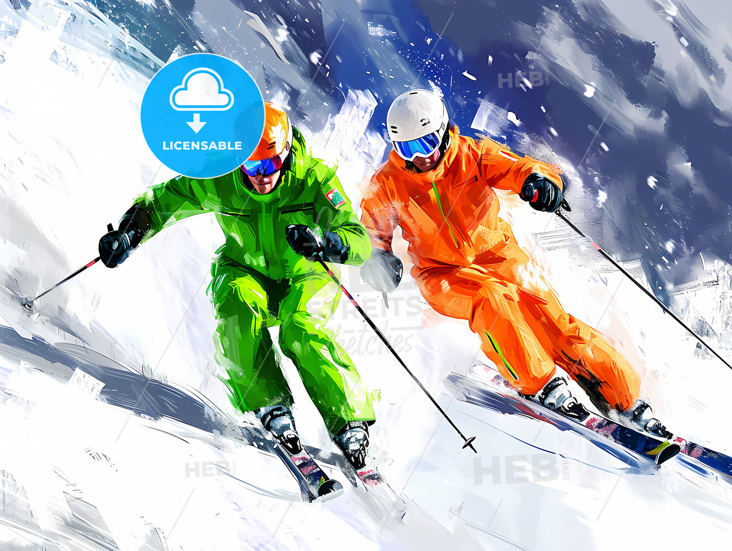 Two People Are Skiers In The Snow, A Couple Of People Skiing