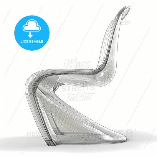 Line Drawing Of Minimal Futuristic Chair, A Transparent Chair With A Curved Arm