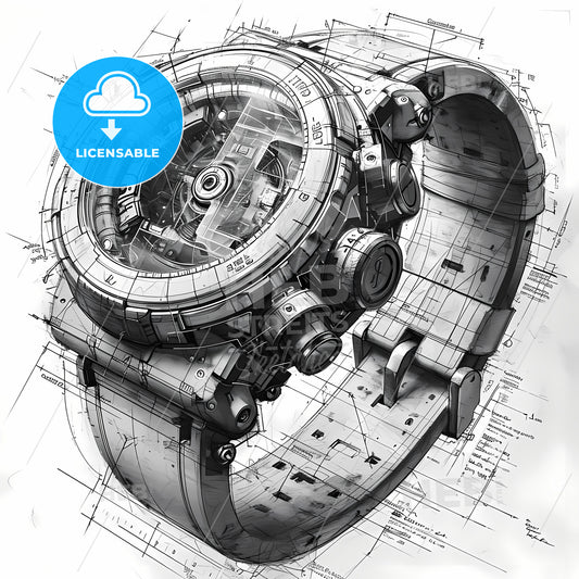 A Pencil Drawing Of Concept Smart Watch, A Digital Drawing Of A Watch