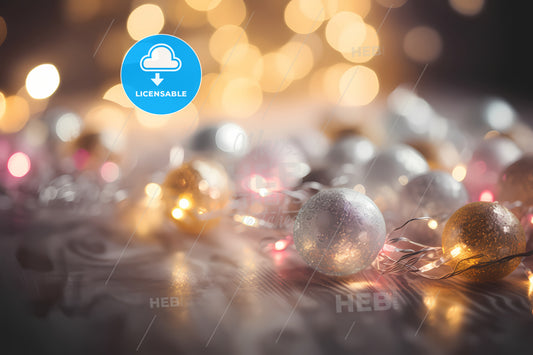 Elegant Silver Gold Pink Christmas Light Bokeh Background, A Group Of Shiny Balls And Lights