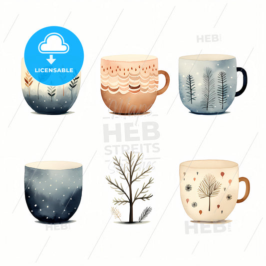Beautiful Tea Cups, A Group Of Mugs With Different Designs