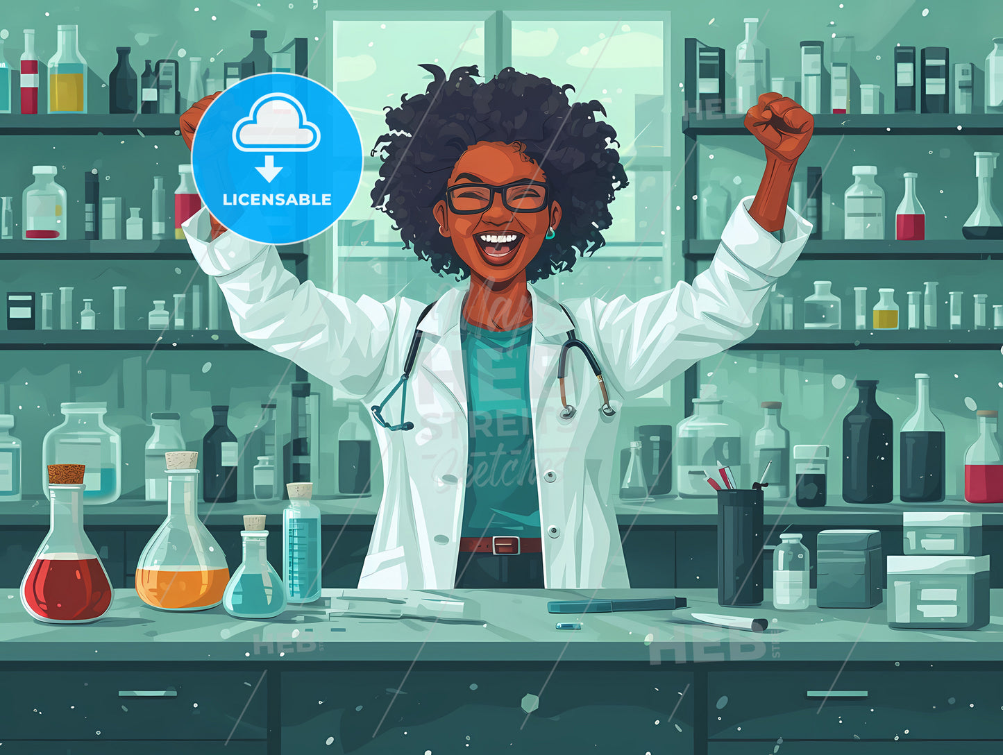 Black Man In A White Coat As A Chemistry Researcher, A Woman In A Lab Coat