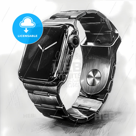 A Pencil Drawing Of Concept Smart Watch, A Digital Watch With A Black Square Face