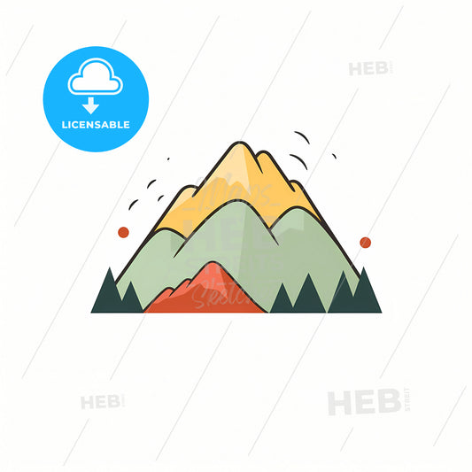 A Mountain Simple Icon Vector Illustration, A Mountain With Trees And A Red And Green Mountain