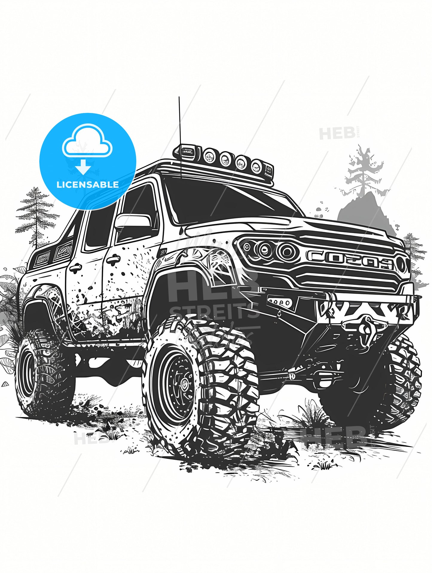 Super Monster Truck Race Coloring Page For Kids, A Black And White Drawing Of A Truck