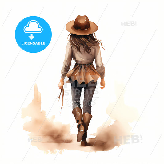 Beautiful Woman In Cowboy Hat Walking Away, A Woman In A Cowboy Hat And Boots Walking