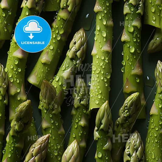 Fresh Asparagus Seamless Background, A Group Of Asparagus With Water Droplets On Them