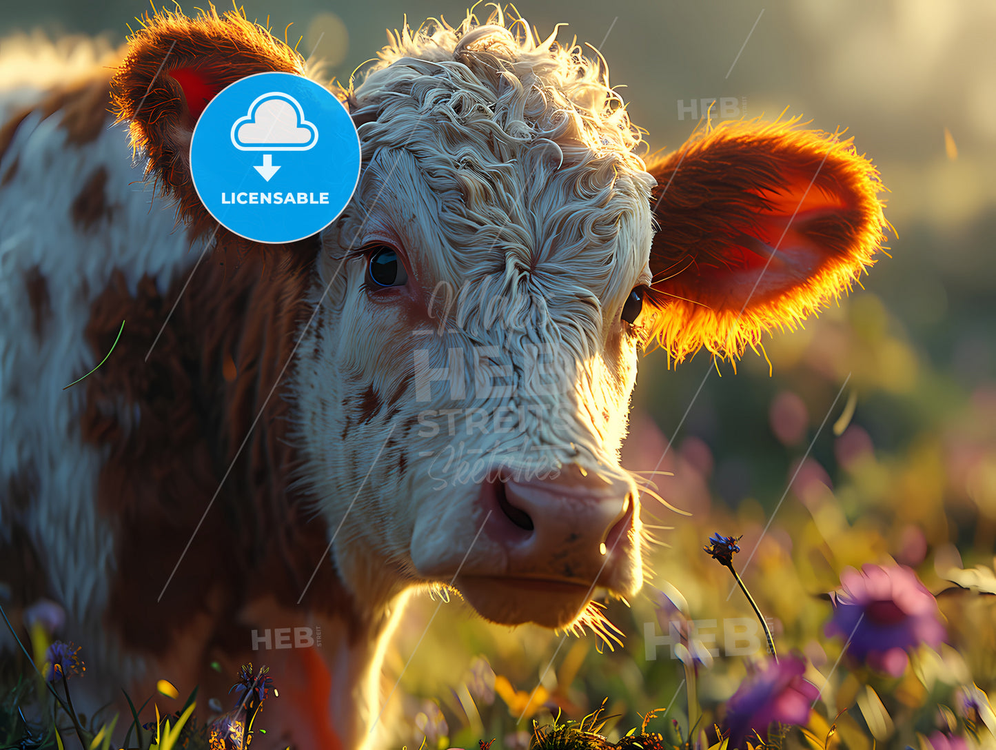 A Happy Dairy Cow Just Finished Grazing, A Cow In A Field Of Flowers