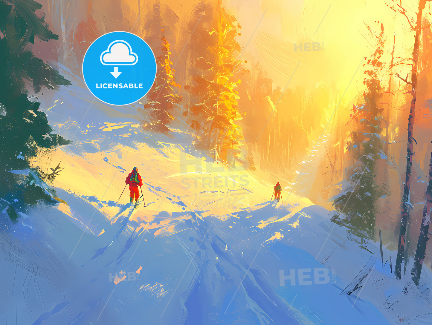 Two People Are Skiers In The Snow, A Group Of People Skiing On A Snowy Mountain