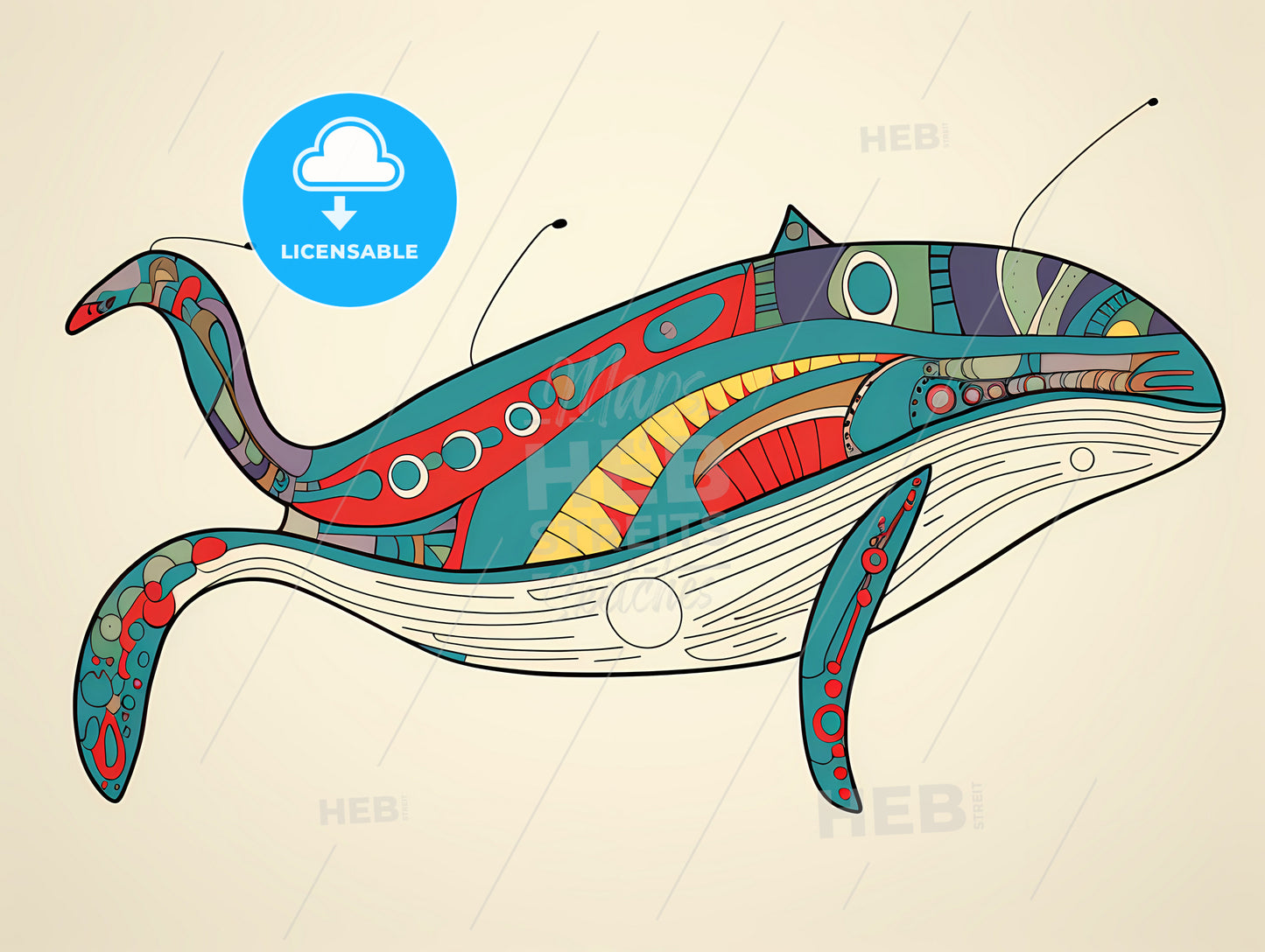 Minimalist Whale Line Art, A Colorful Whale With A Pattern