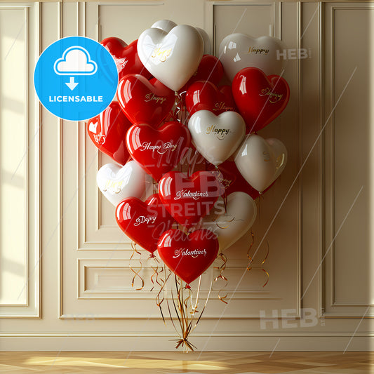 Retro White And Red Heart Balloons, A Bunch Of Red And White Balloons
