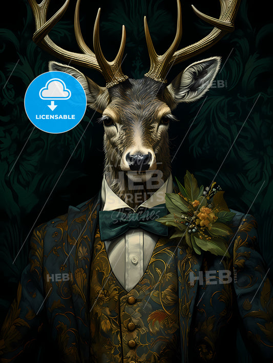 Tweed Tufas Art Stag Painting, A Deer In A Suit