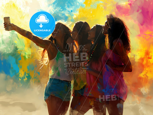 A Group Of People Working Taking A Selfie, A Group Of Women With Paint On Their Faces