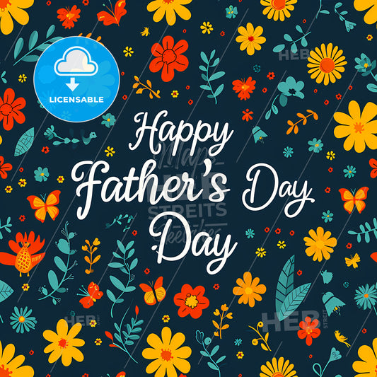 Happy Father's Day, A Colorful Flowers And Leaves On A Dark Background