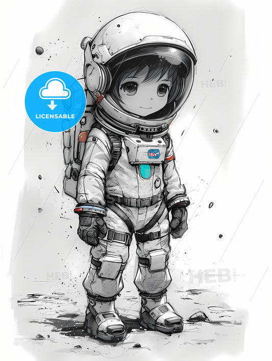 Coloring Page For Kids Spacesuits, A Cartoon Of A Child In An Astronaut Suit