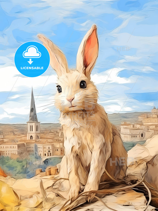 Funny Easter Rabbit, A Rabbit Sitting On A Rock