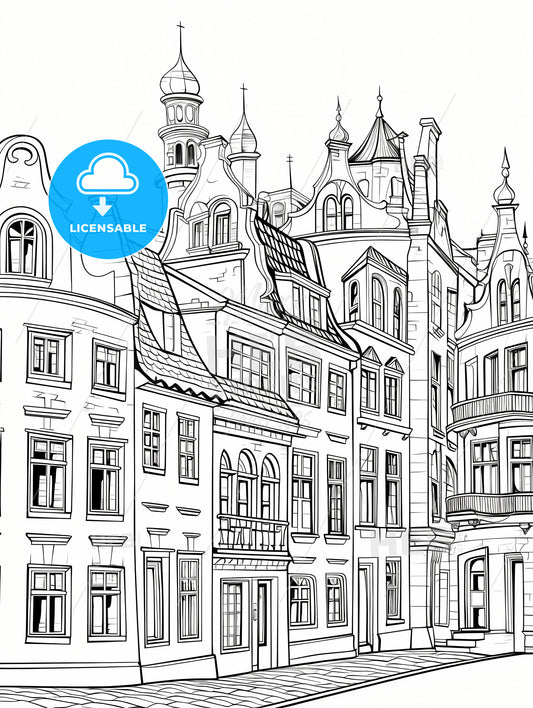 Berlin Houses Coloring Page, A Drawing Of A Building