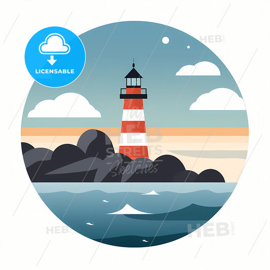 A Sea View, A Lighthouse On A Rocky Island