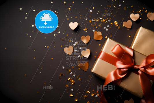 Happy Valentines Day, A Gift Box With A Bow And Small Hearts