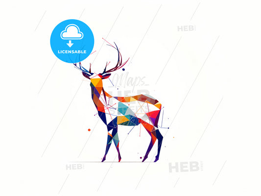 Minimalist Deer Line Art, A Colorful Low Poly Deer