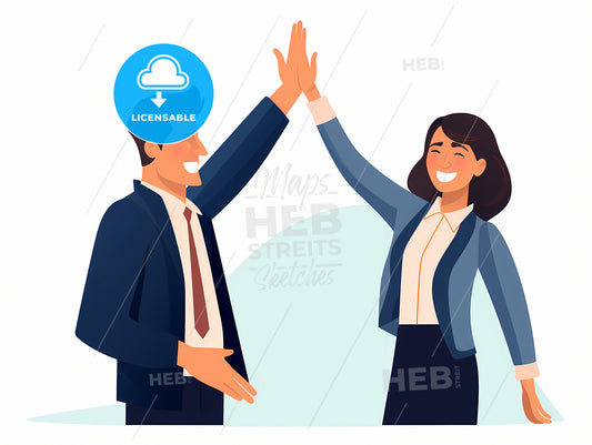 Happy Man And Woman Office Workers, A Man And Woman Giving Each Other High Five